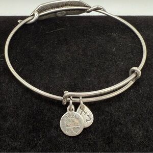 Alex and Ani Bar Bracelet Silver Tone Adjustable Bangle Recycle Charm USA